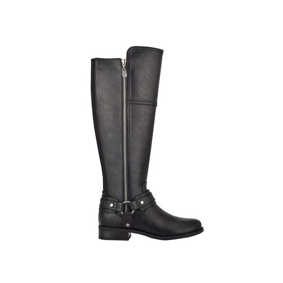GBG Shoes - GBG Womens Black High-Low Ankle Strap Round Toe Stacked Heel Zip-Up Boots 6